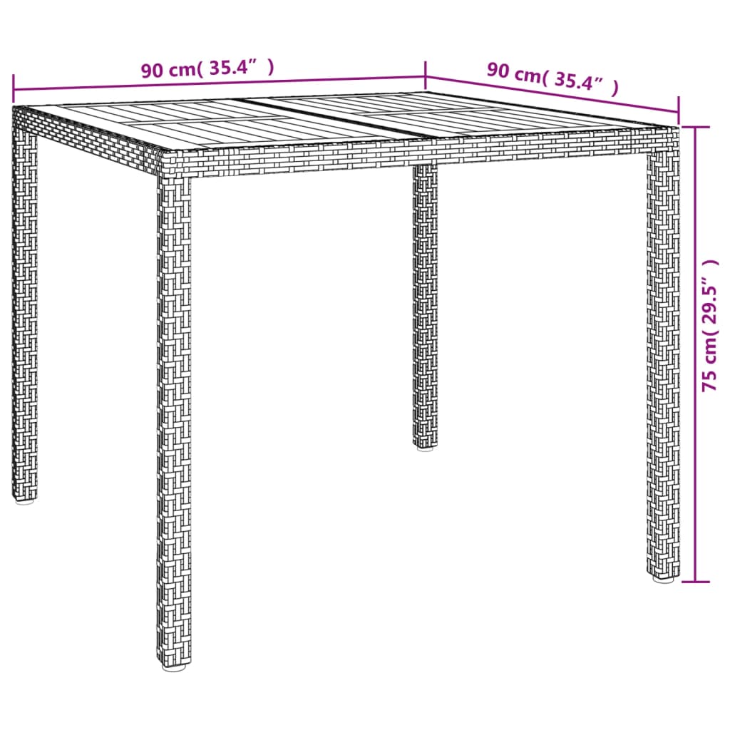 Tavolo Giardino 90x90x75cm Polyrattan e Massello Acacia Grigio cod mxl 57221