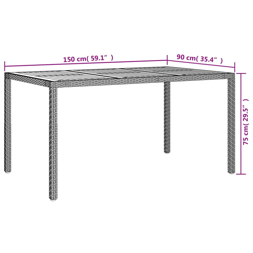 Tavolo da Giardino 150x90x75 cm Polyrattan Legno di Acacia Nero 316720