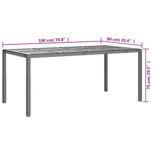 Tavolo da Giardino 190x90x75 cm Polyrattan Legno di Acacia Nero cod mxl 57270