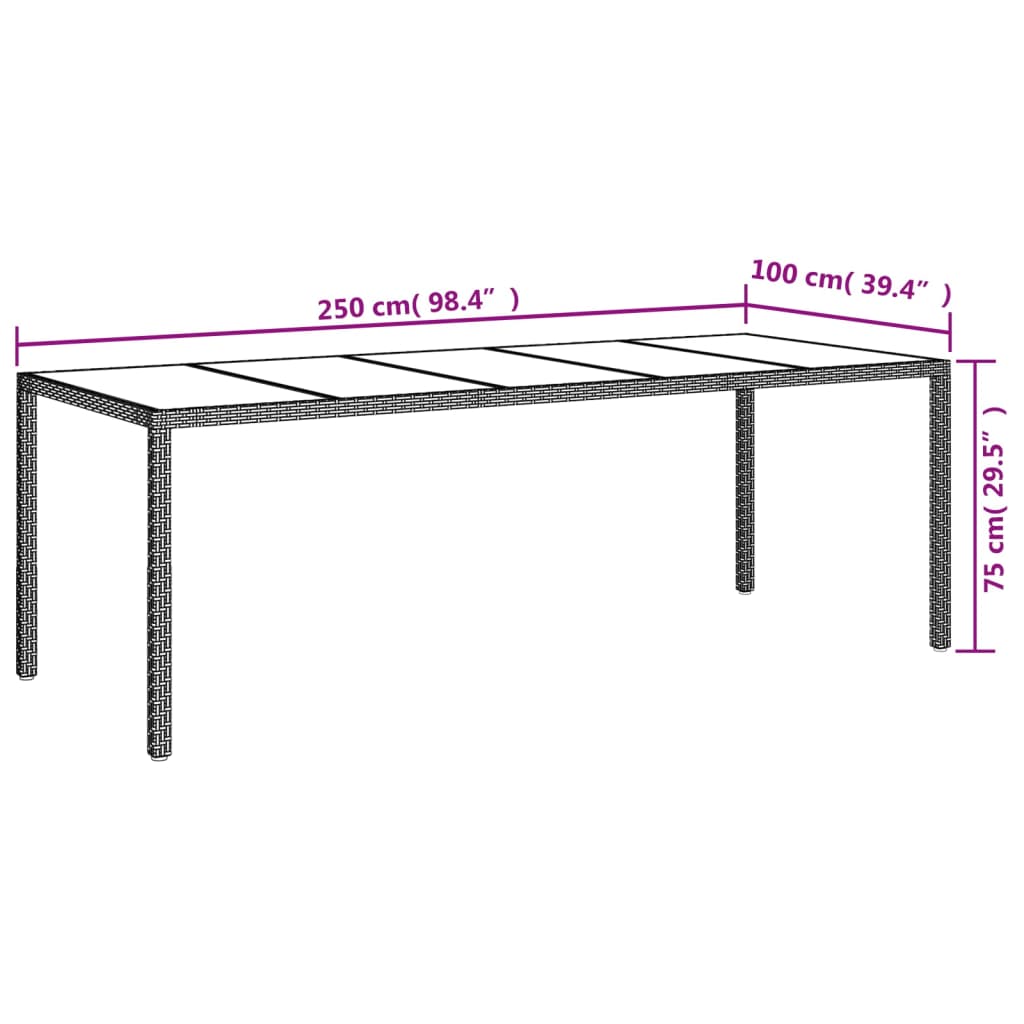 Tavolo Giardino Marrone 250x100x75cm VetroTemperato Polyrattan 316724