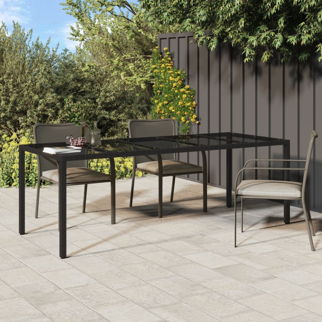 Tavolo Giardino Nero 250x100x75cm Vetro Temperato e Polyrattan 316726