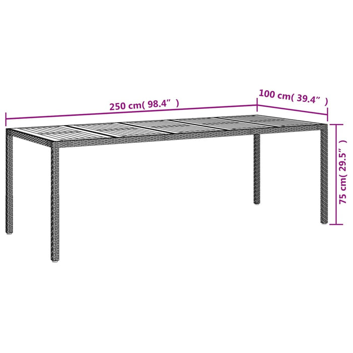 Tavolo da Giardino Nero 250x100x75 cm in Polyrattan 316729