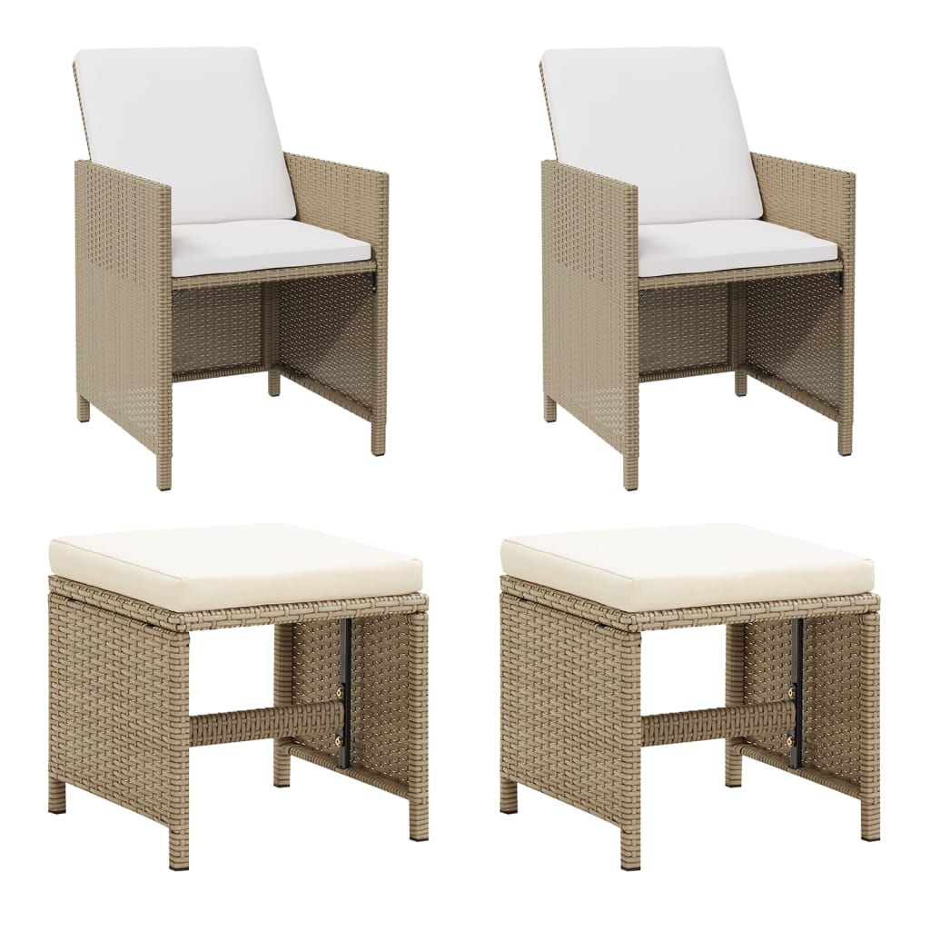 Sedie da Giardino con Sgabelli 2 pz in Polyrattan Beige 316781