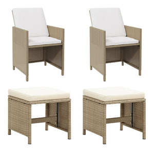 Sedie da Giardino con Sgabelli 2 pz in Polyrattan Beige 316781