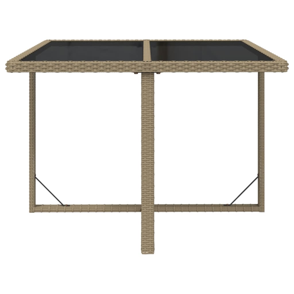 Tavolo da Giardino Beige 109x107x74 cm in Polyrattan e Vetro