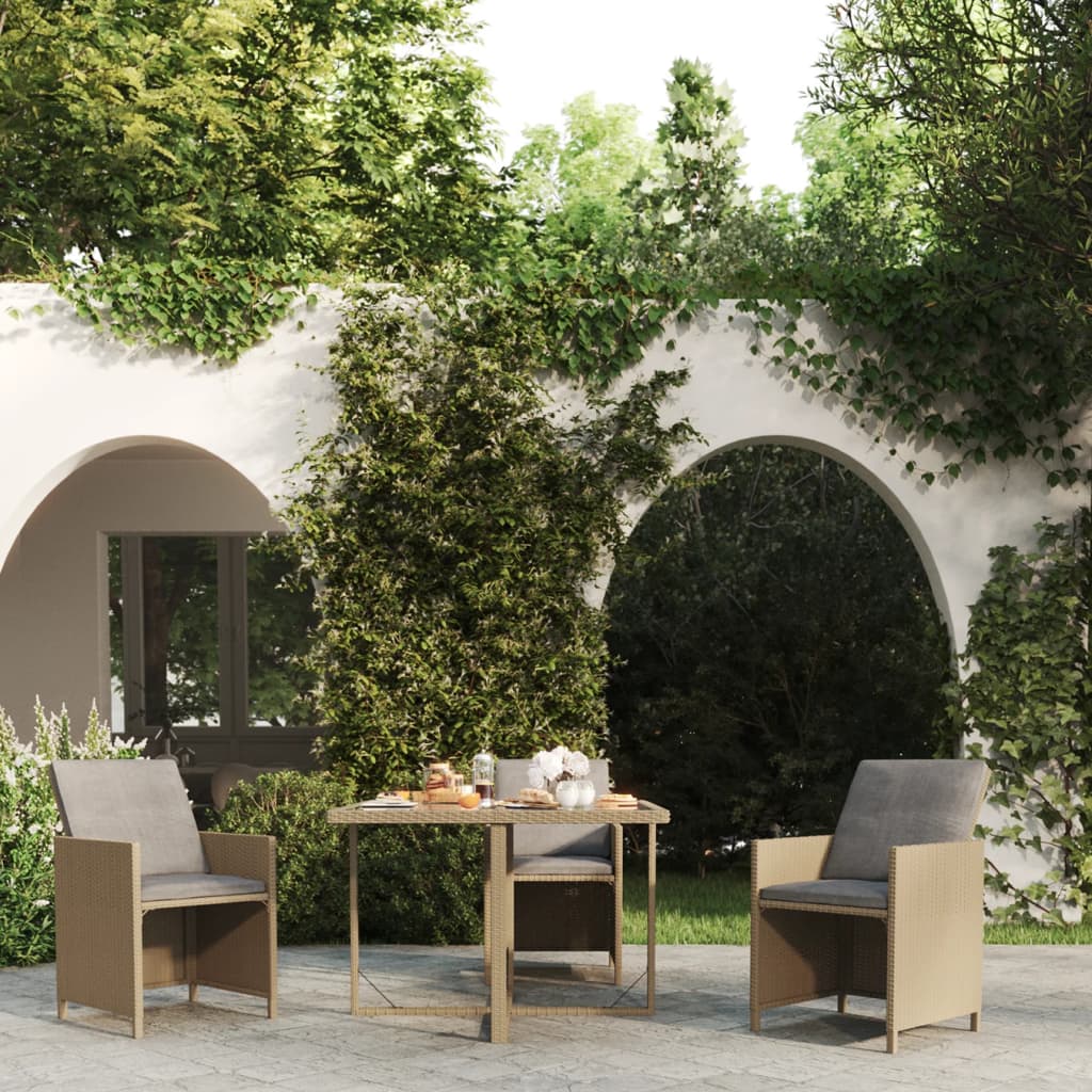 Tavolo da Giardino Beige 109x107x74 cm in Polyrattan e Vetro