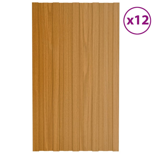 Pannelli da Tetto 12 pz Acciaio Zincato Legno Chiaro 80x45 cm