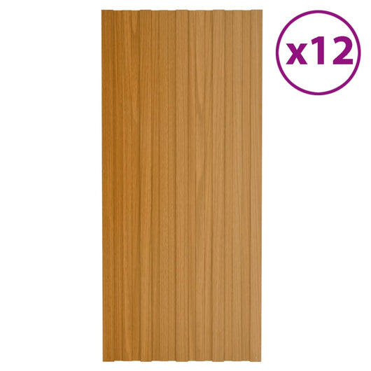 Pannelli da Tetto 12 pz Acciaio Zincato Legno Chiaro 100x45 cm