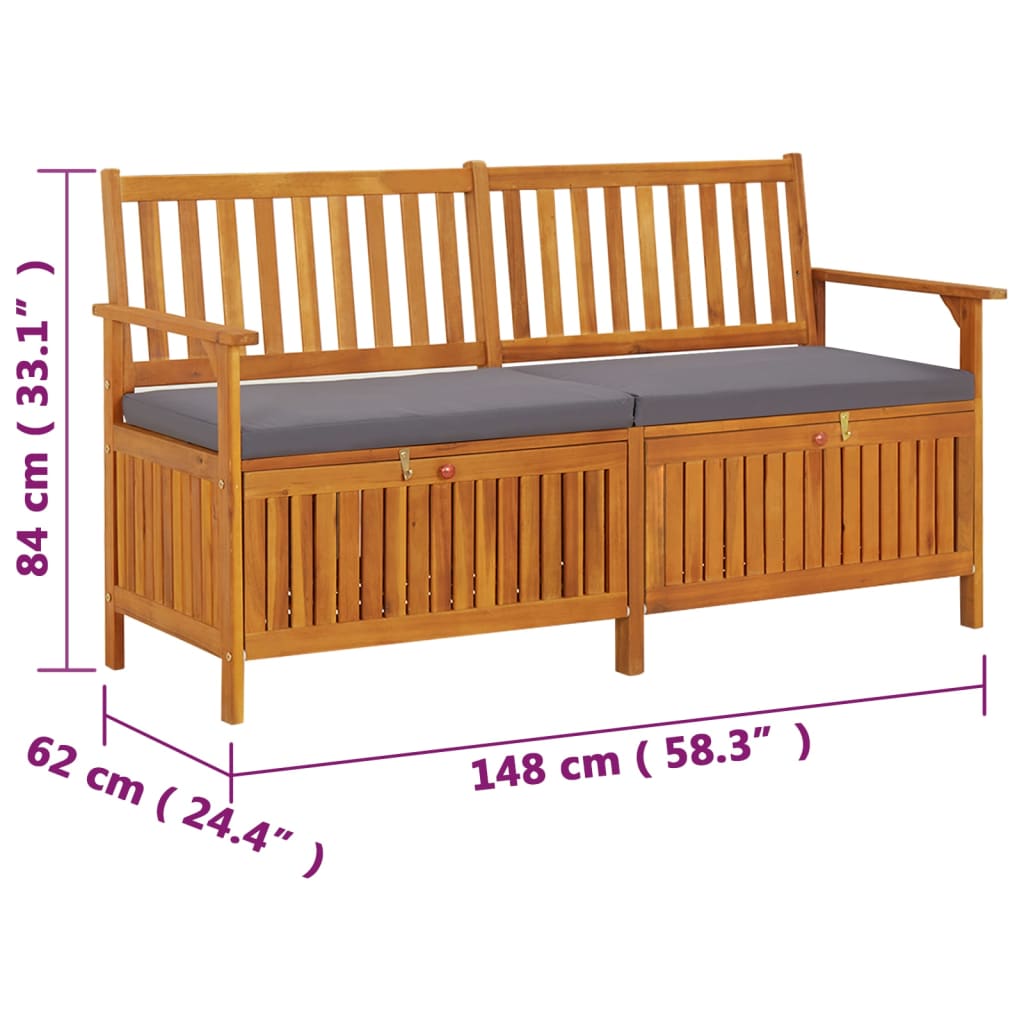 Cassapanca con Cuscino 148 cm in Legno Massello di Acacia cod mxl 46045