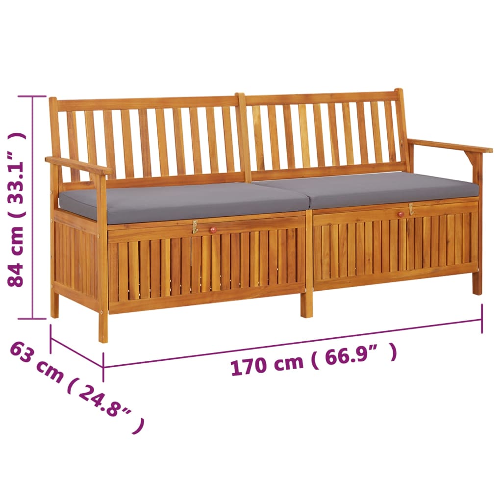 Cassapanca con Cuscino 170 cm in Legno Massello di Acacia 316741