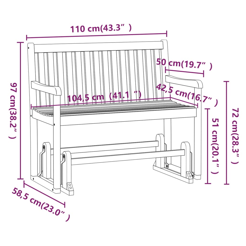 Panchina da Giardino a Dondolo 110 cm Legno Massello d'Acacia 316608