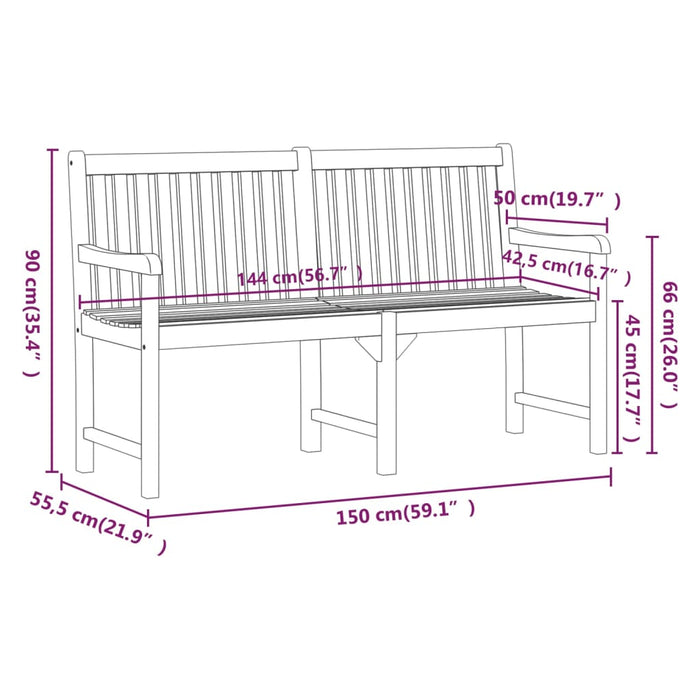 Panca da Giardino 150 cm in Legno Massello di Acacia cod mxl 45916