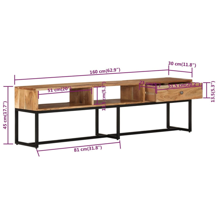 Mobile Porta TV 160x30x45 cm in Legno Massello di Acacia 337991