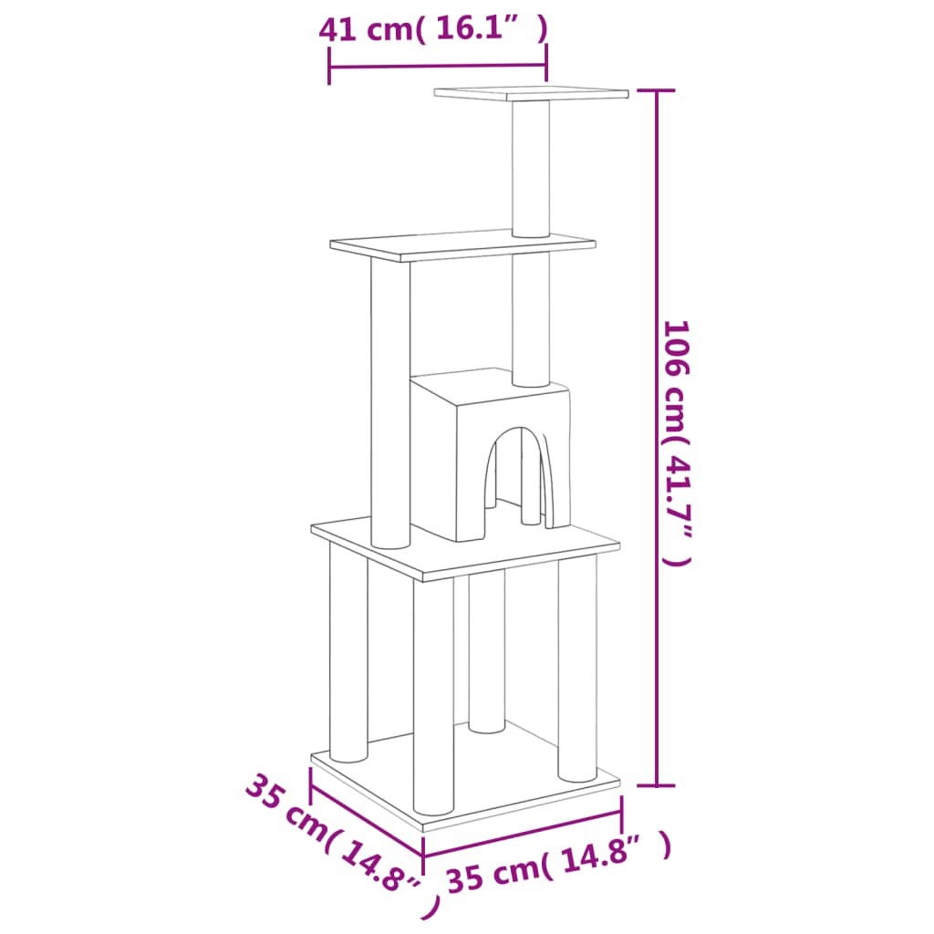 Albero per Gatti con Tiragraffi in Sisal Grigio Chiaro 105 cm