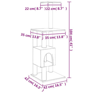 Albero per Gatti con Tiragraffi in Sisal Crema 104 cm 171469