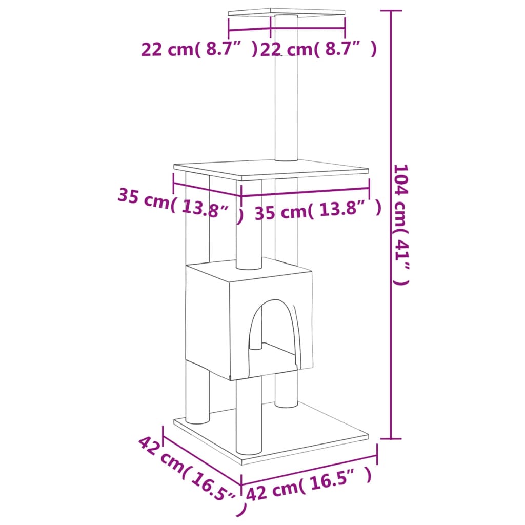 Albero per Gatti con Tiragraffi in Sisal Grigio Chiaro 104 cm 171470