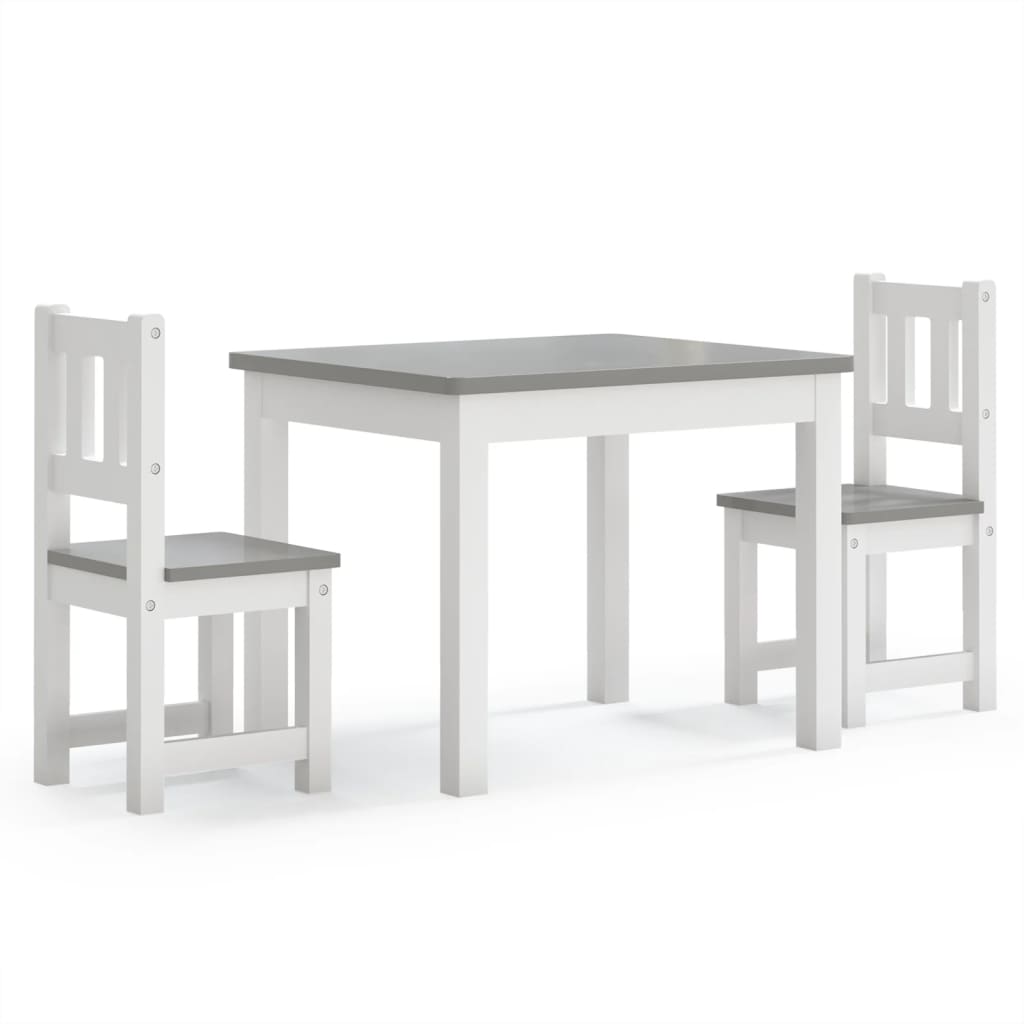 Set Tavolo e Sedie per Bambini 3 Pezzi Bianco e Grigio in MDF 10409