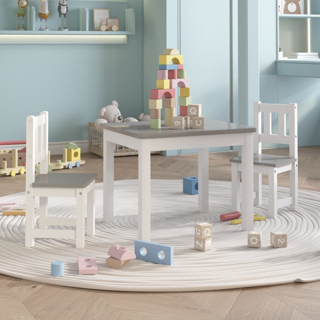 Set Tavolo e Sedie per Bambini 3 Pezzi Bianco e Grigio in MDF 10409