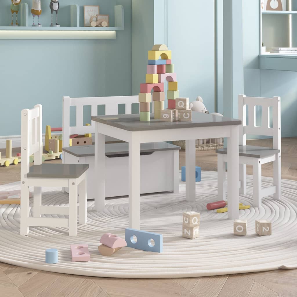 Set Tavolo e Sedie per Bambini 4 Pezzi Bianco e Grigio in MDFcod mxl 105686