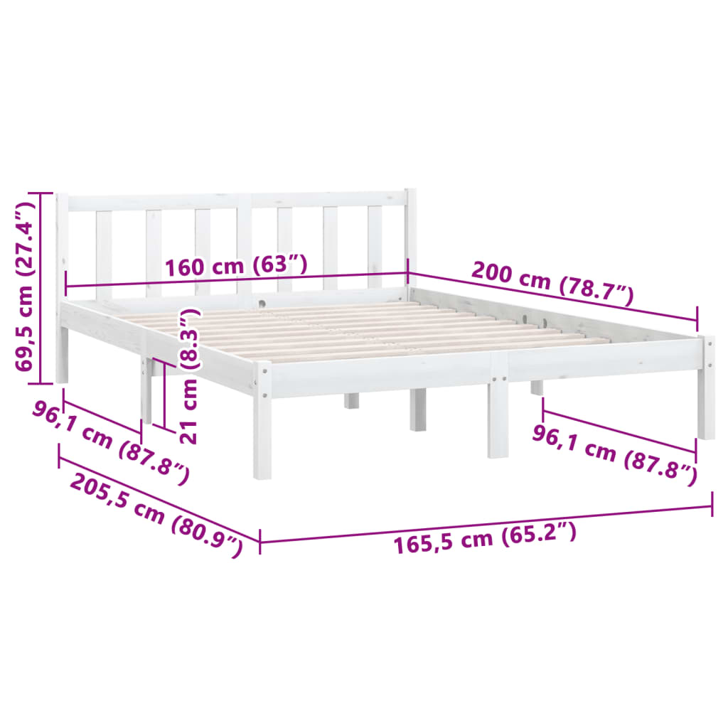 Giroletto Bianco in Legno Massello di Pino 160x200 cm cod mxl 64886