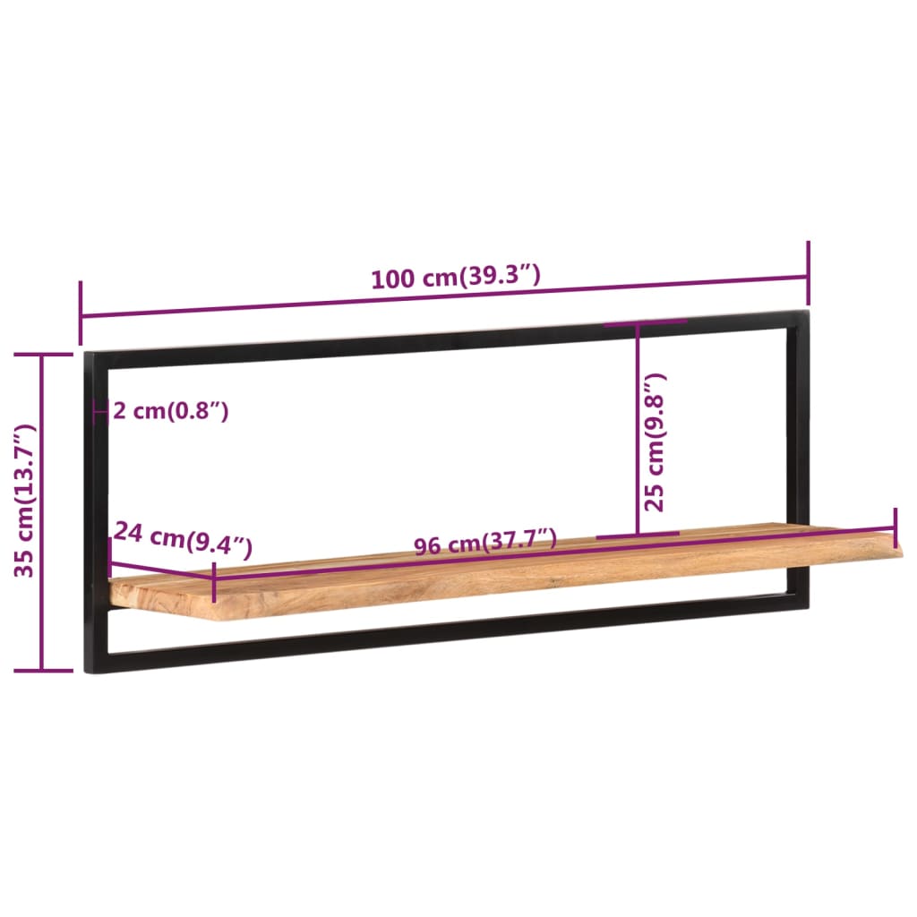 Mensole Parete 2pz 100x24x35 cm Legno Massello Acacia e Acciaio  cod mxl 33728