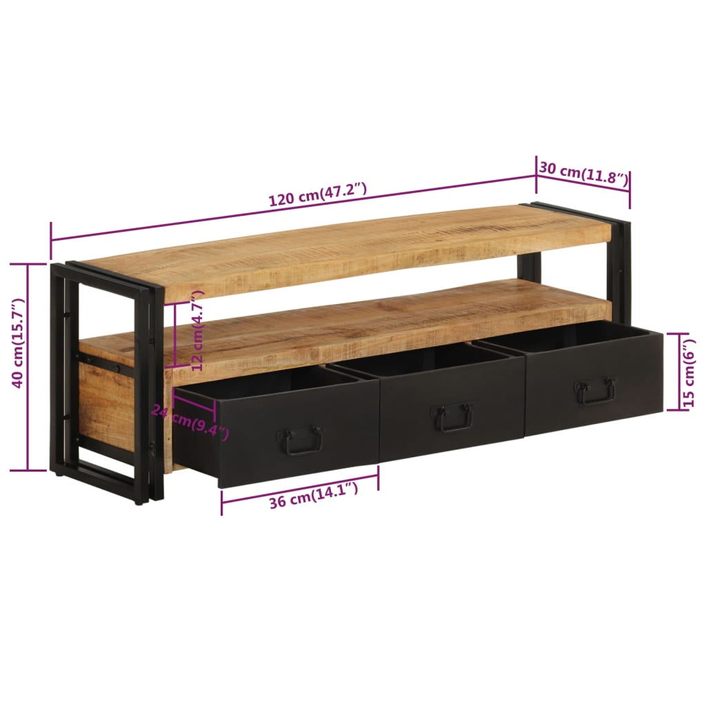 Mobile Porta TV 120x30x40 cm in Legno Massello di Mango cod mxl 62296