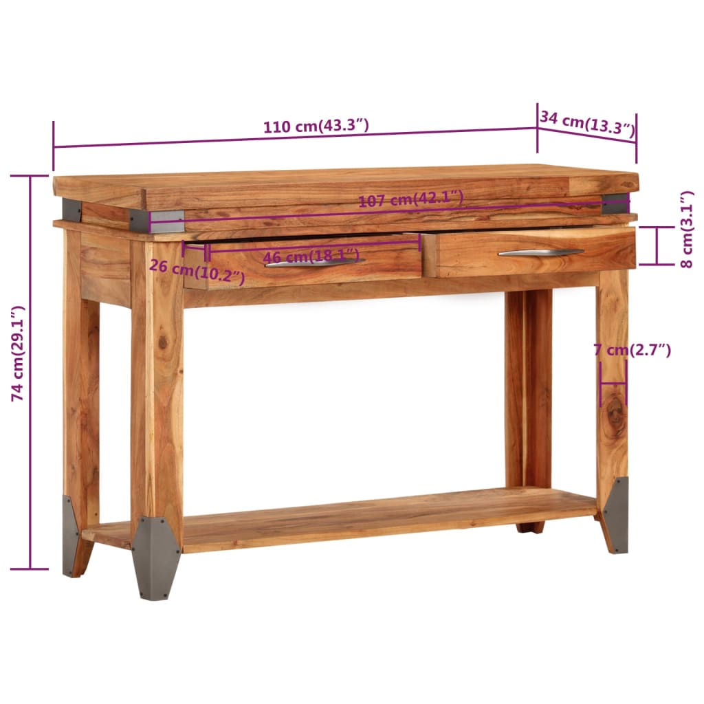 Tavolo Console 110x34x74 cm in Legno Massello di Acacia cod mxl 29999