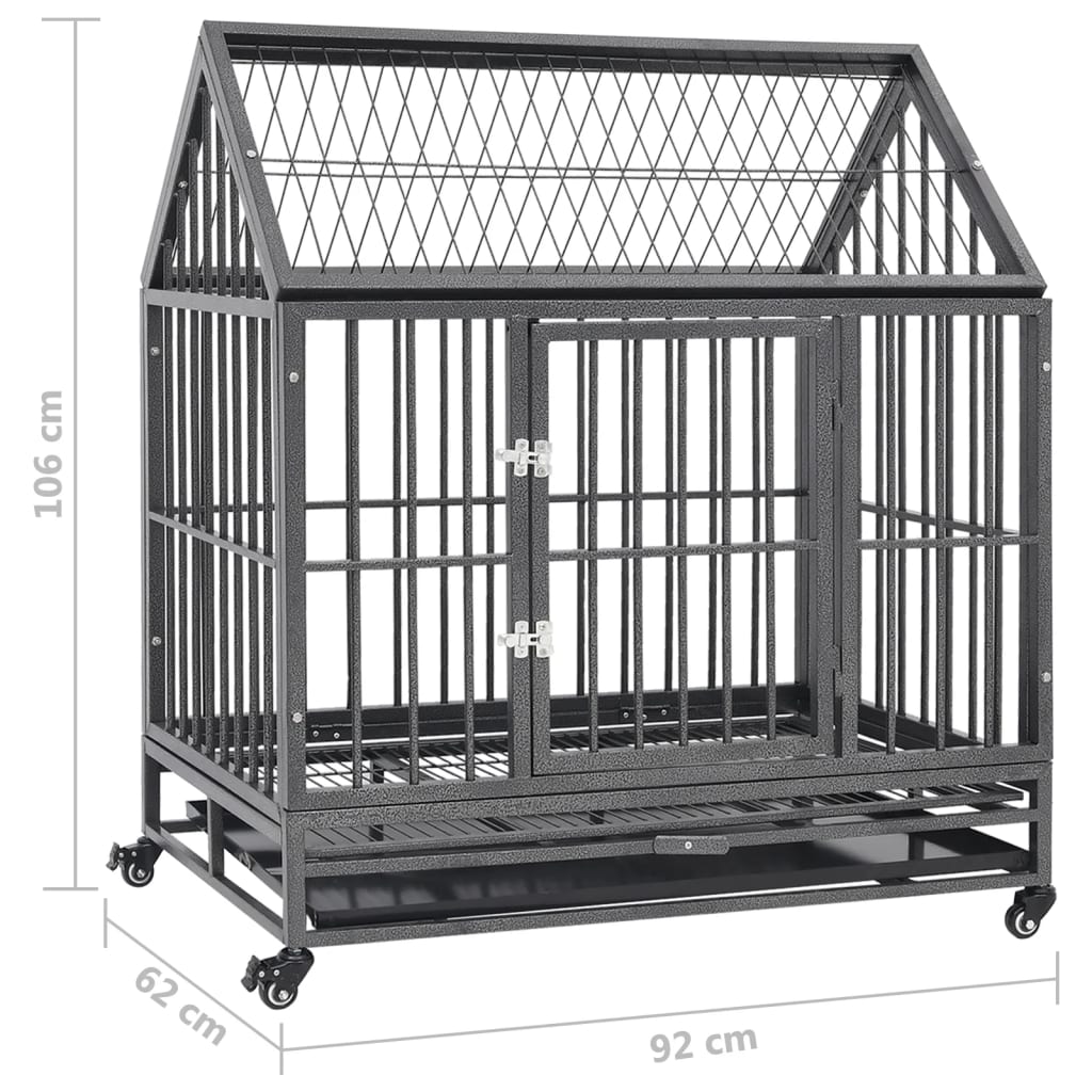 Gabbia per Cani con Ruote in Acciaio e Tetto 92x62x106 cm cod mxl 52596