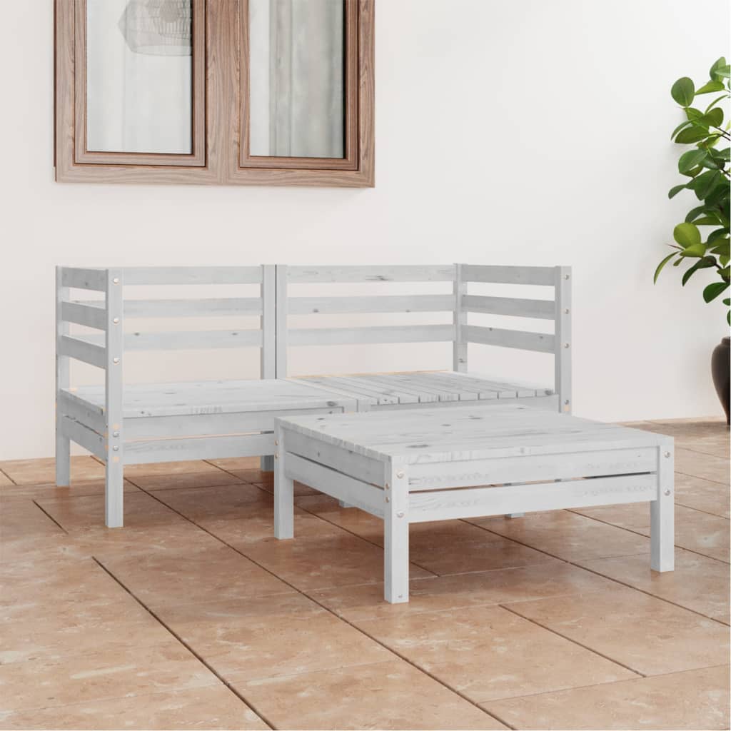 Set Divani da Giardino 3 pz Bianco in Legno Massello di Pino cod mxl 37004