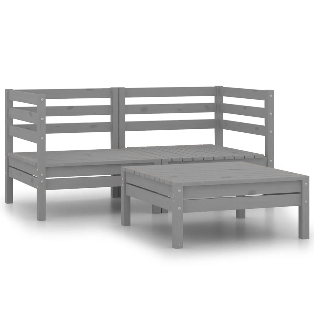 Set Divani da Giardino 3 pz Grigio in Legno Massello di Pino cod mxl 36996