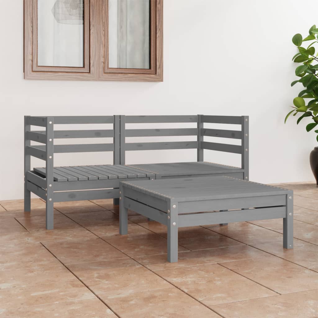 Set Divani da Giardino 3 pz Grigio in Legno Massello di Pino cod mxl 36996