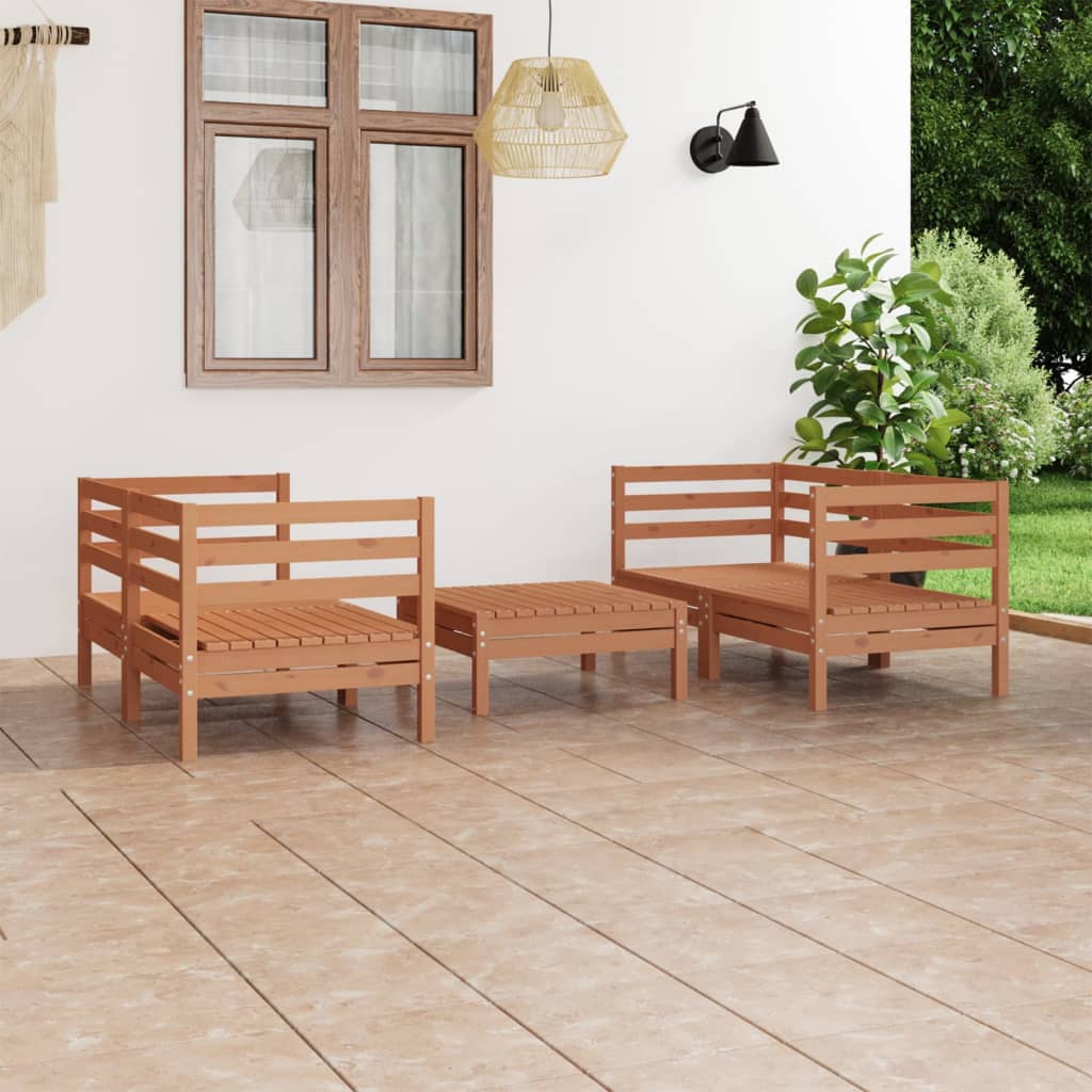 Set Divani da Giardino 5 pz Miele in Legno Massello di Pino cod mxl 37006