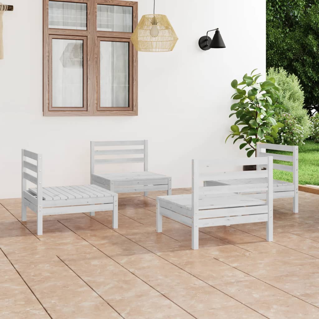 Set Divani da Giardino 4 pz Bianco in Legno Massello di Pino cod mxl 44694