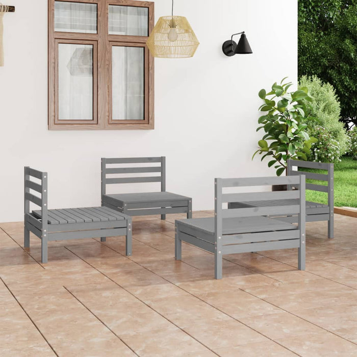 Set Divani da Giardino 4 pz Grigio in Legno Massello di Pino cod mxl 37009