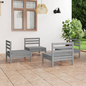 Set Divani da Giardino 4 pz Grigio in Legno Massello di Pino 3082404