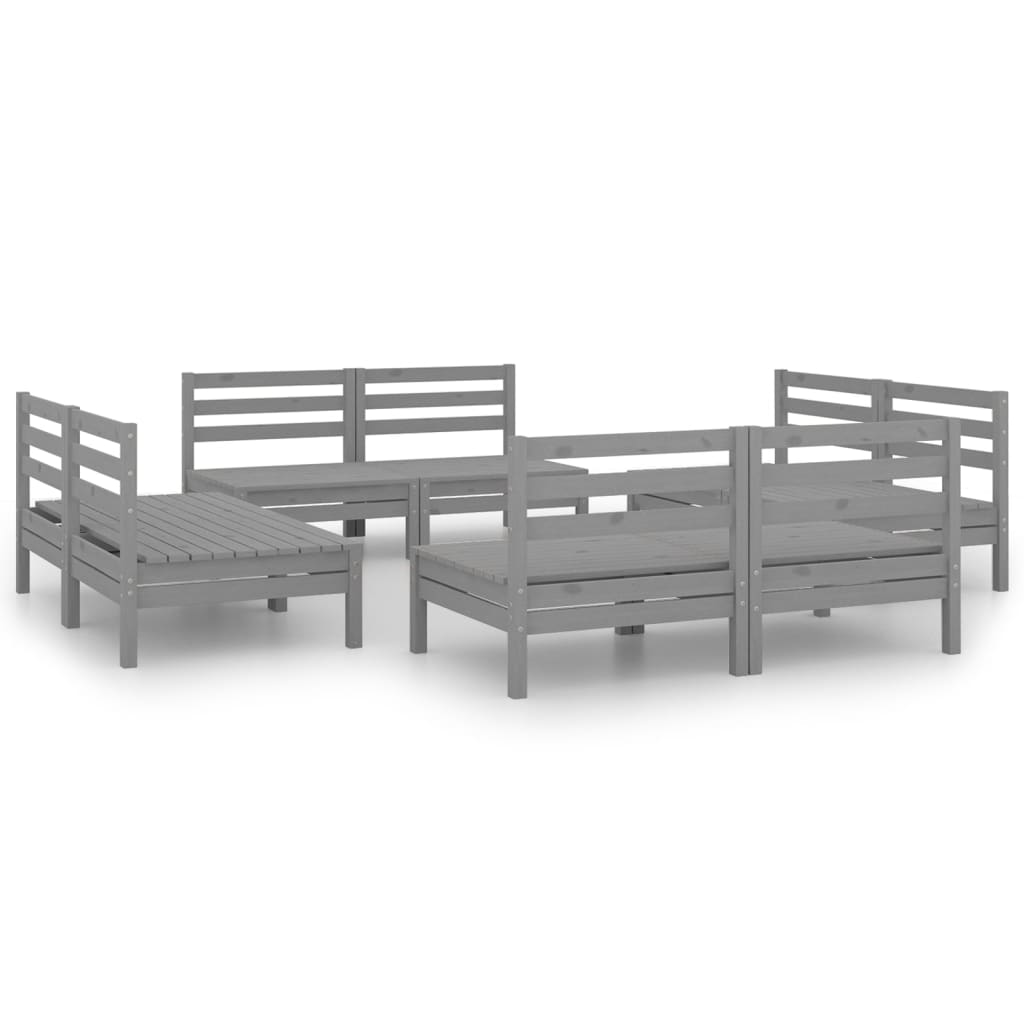 Set Divani da Giardino 8 pz Grigio in Legno Massello di Pino cod mxl 38053