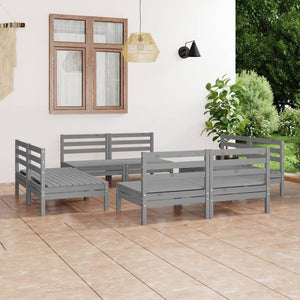 Set Divani da Giardino 8 pz Grigio in Legno Massello di Pino 3082414