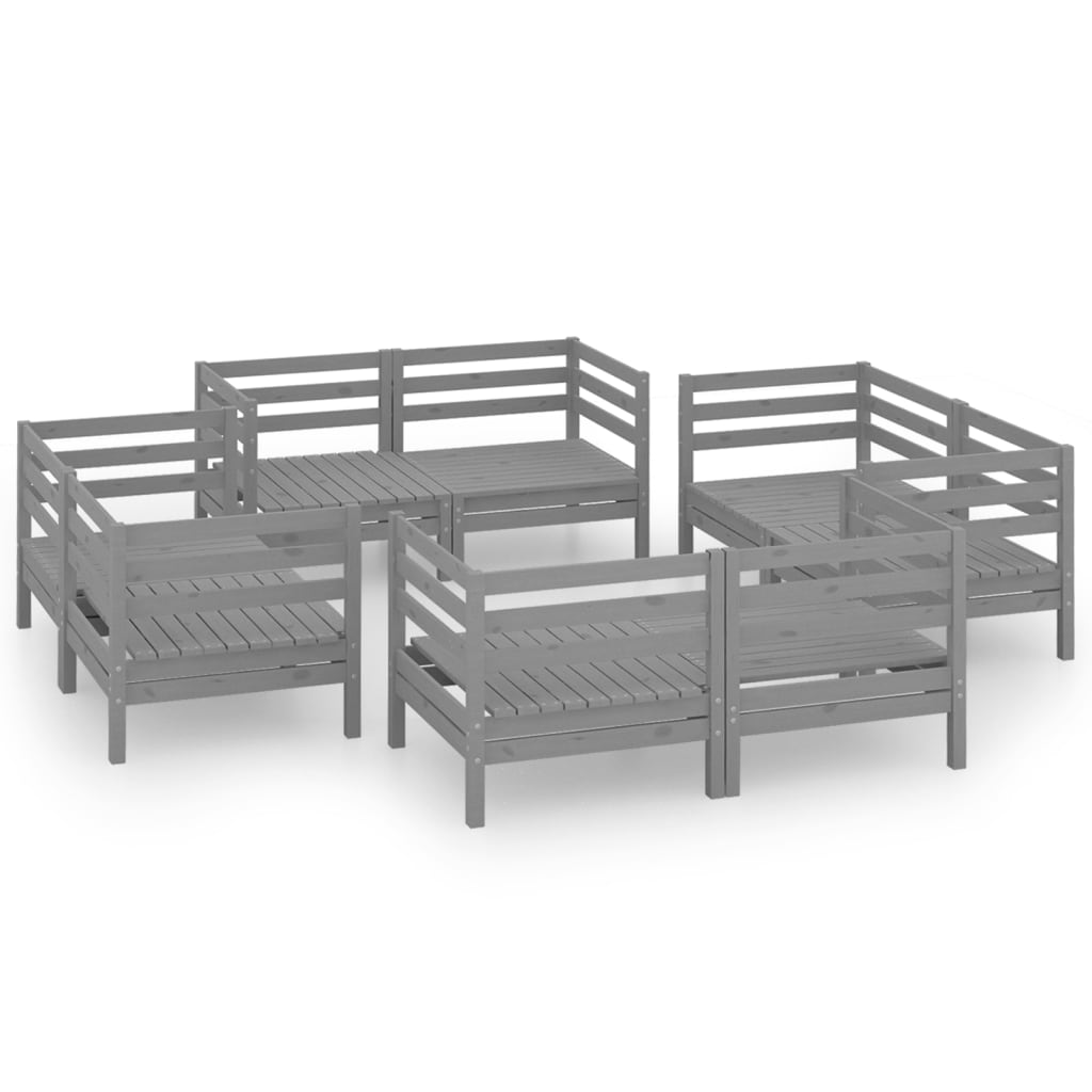 Set Divani da Giardino 8 pz Grigio in Legno Massello di Pino cod mxl 37028