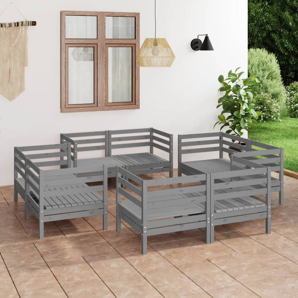 Set Divani da Giardino 8 pz Grigio in Legno Massello di Pino cod mxl 37028