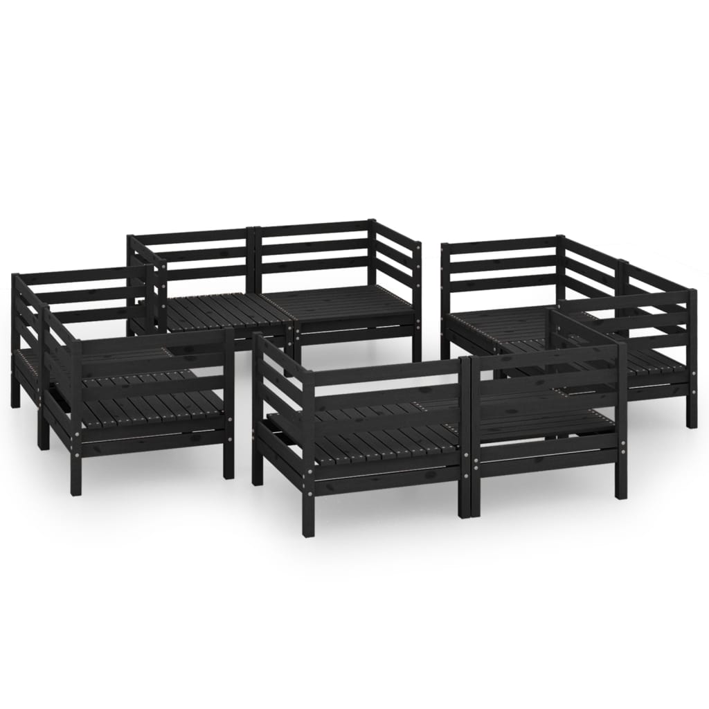 Set Divani da Giardino 8 pz Nero in Legno Massello di Pino cod mxl 37027