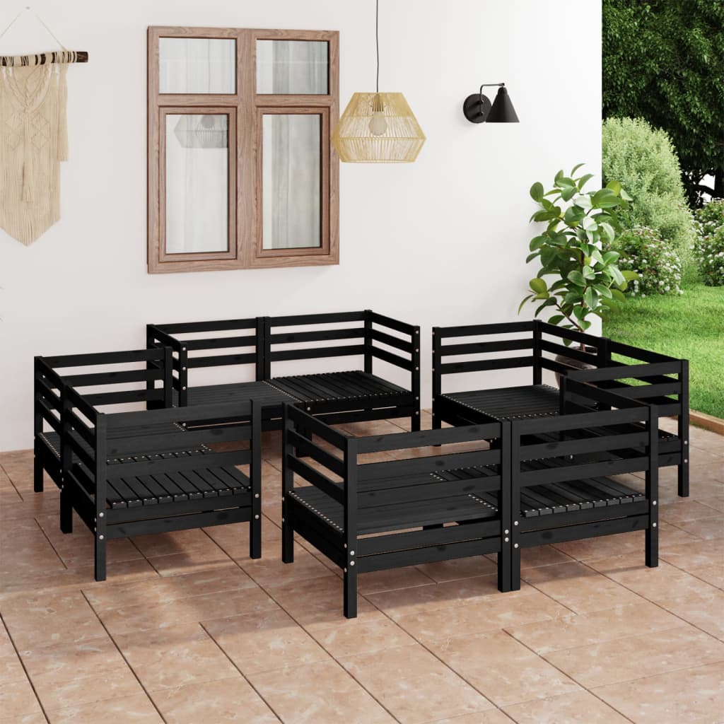 Set Divani da Giardino 8 pz Nero in Legno Massello di Pino cod mxl 37027