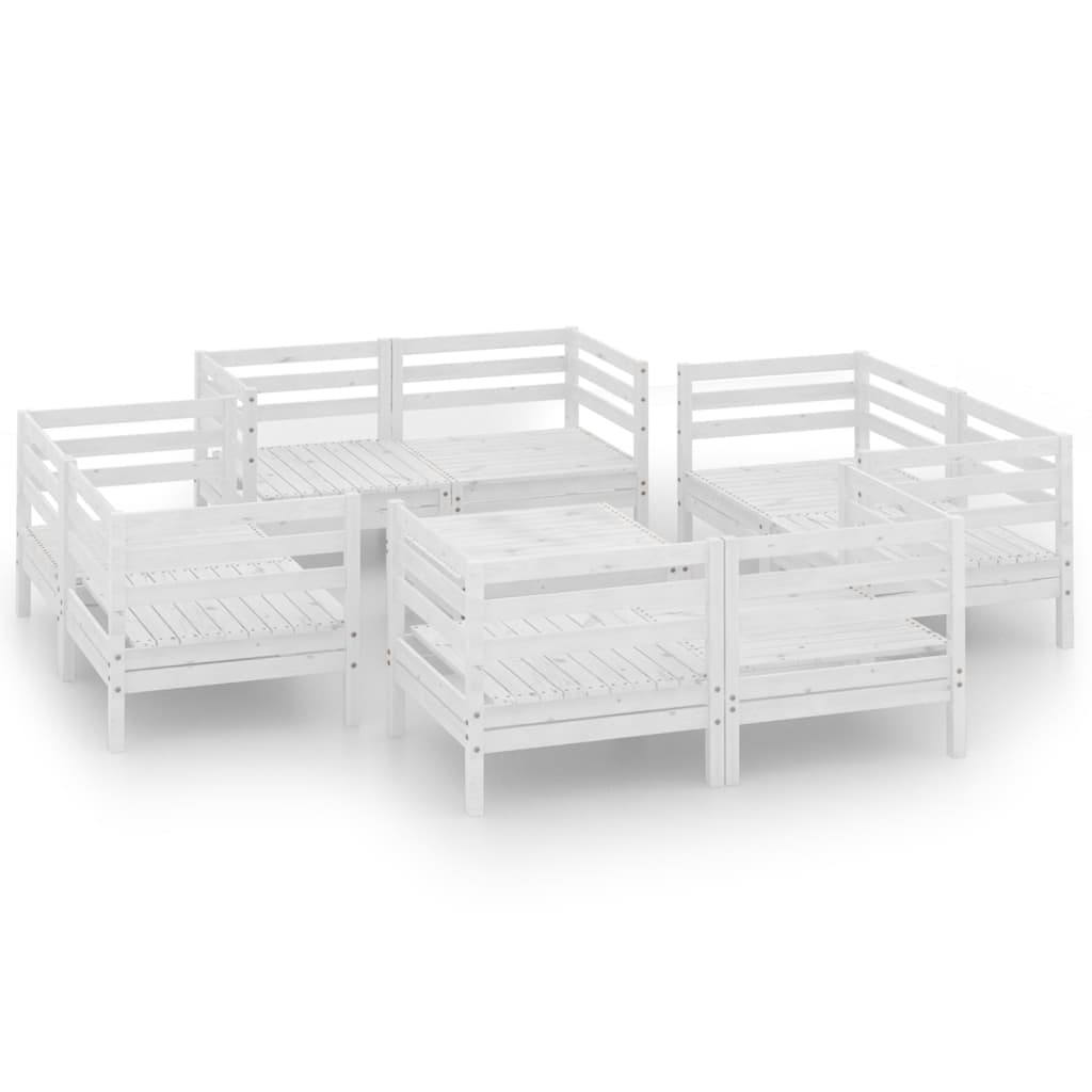 Set Divani da Giardino 9 pz Bianco in Legno Massello di Pino 3082433