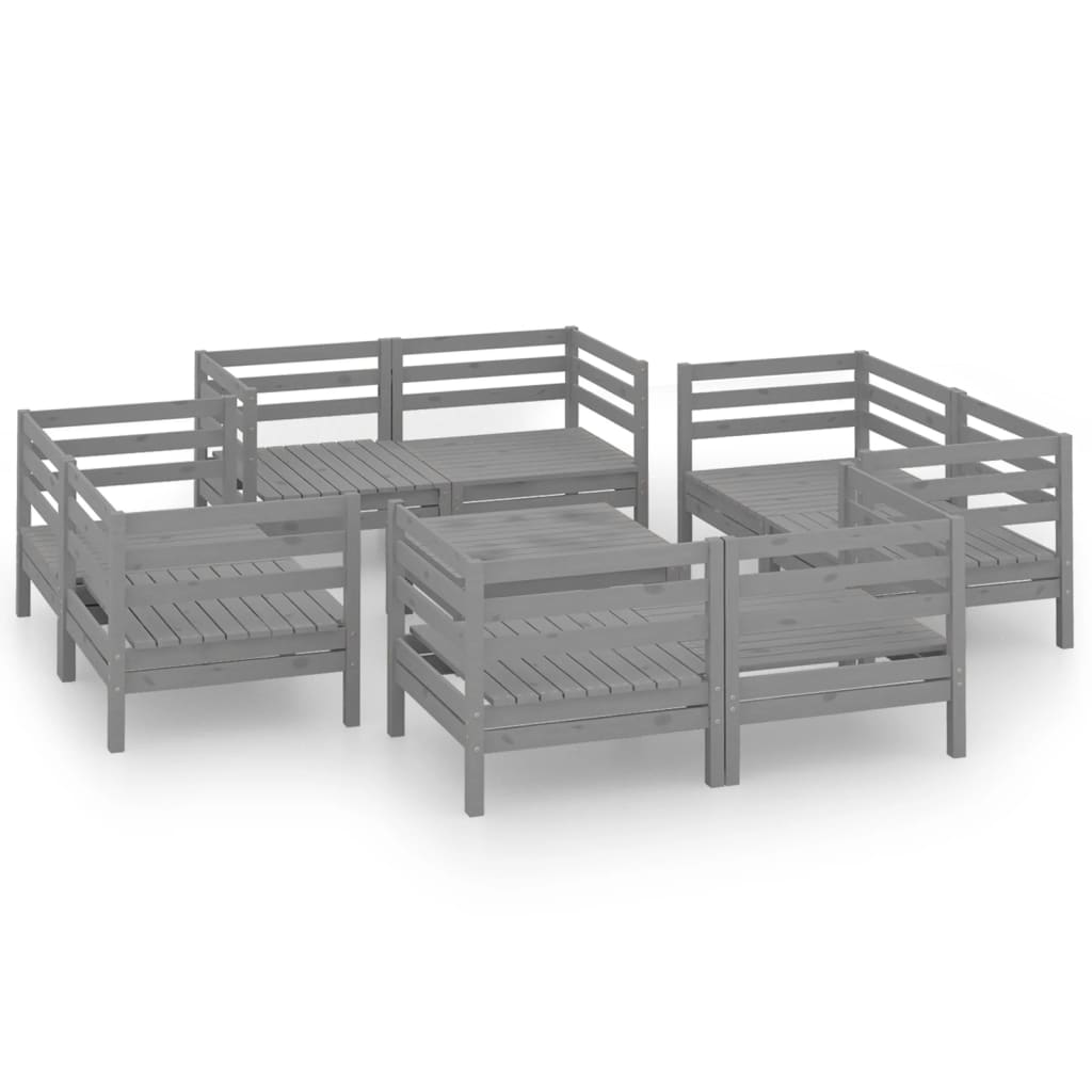 Set Divani da Giardino 9 pz Grigio in Legno Massello di Pino cod mxl 37020