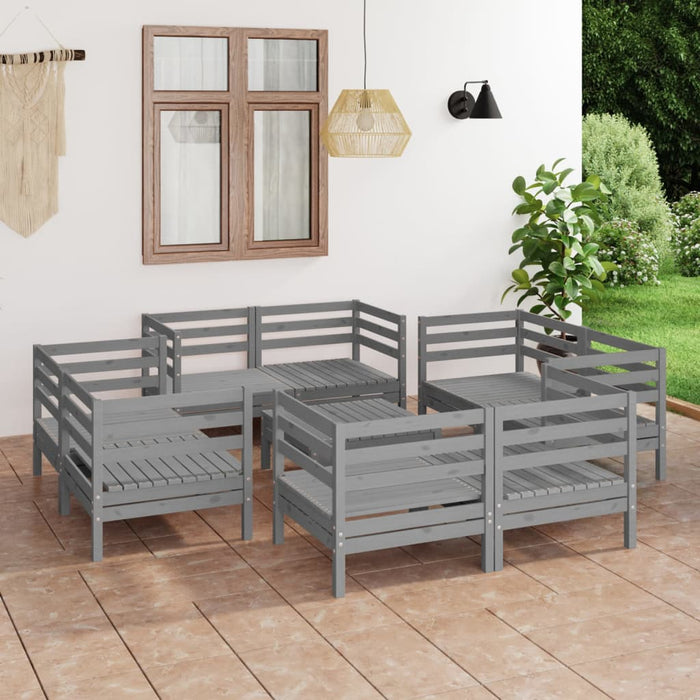 Set Divani da Giardino 9 pz Grigio in Legno Massello di Pino cod mxl 37020