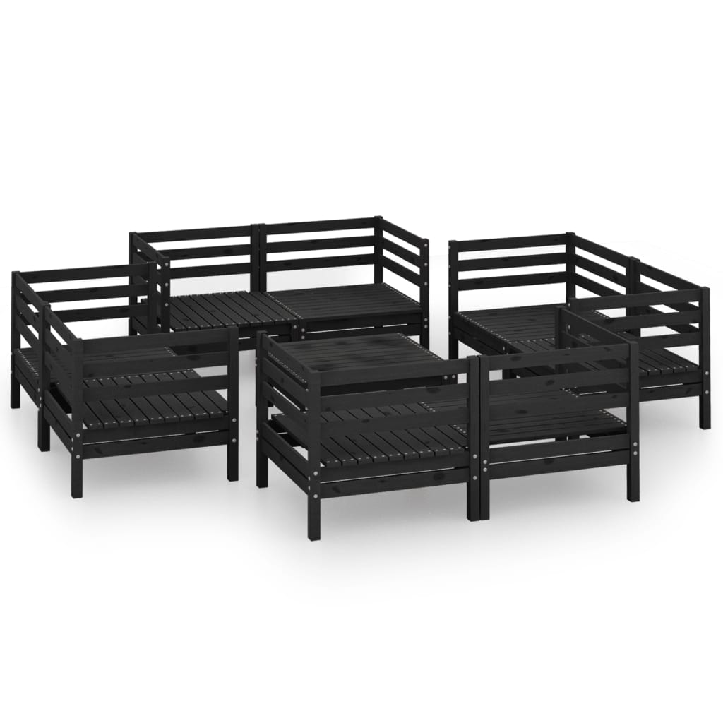 Set Divani da Giardino 9 pz Nero in Legno Massello di Pino 3082436