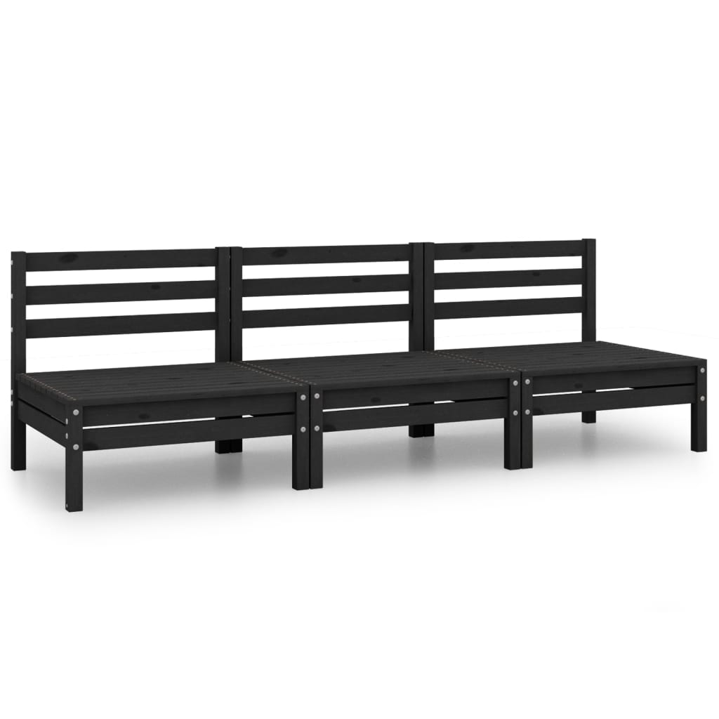 Set Divani da Giardino 3 pz Nero in Legno Massello di Pino cod mxl 37040