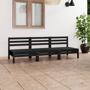 Set Divani da Giardino 3 pz Nero in Legno Massello di Pino cod mxl 37040