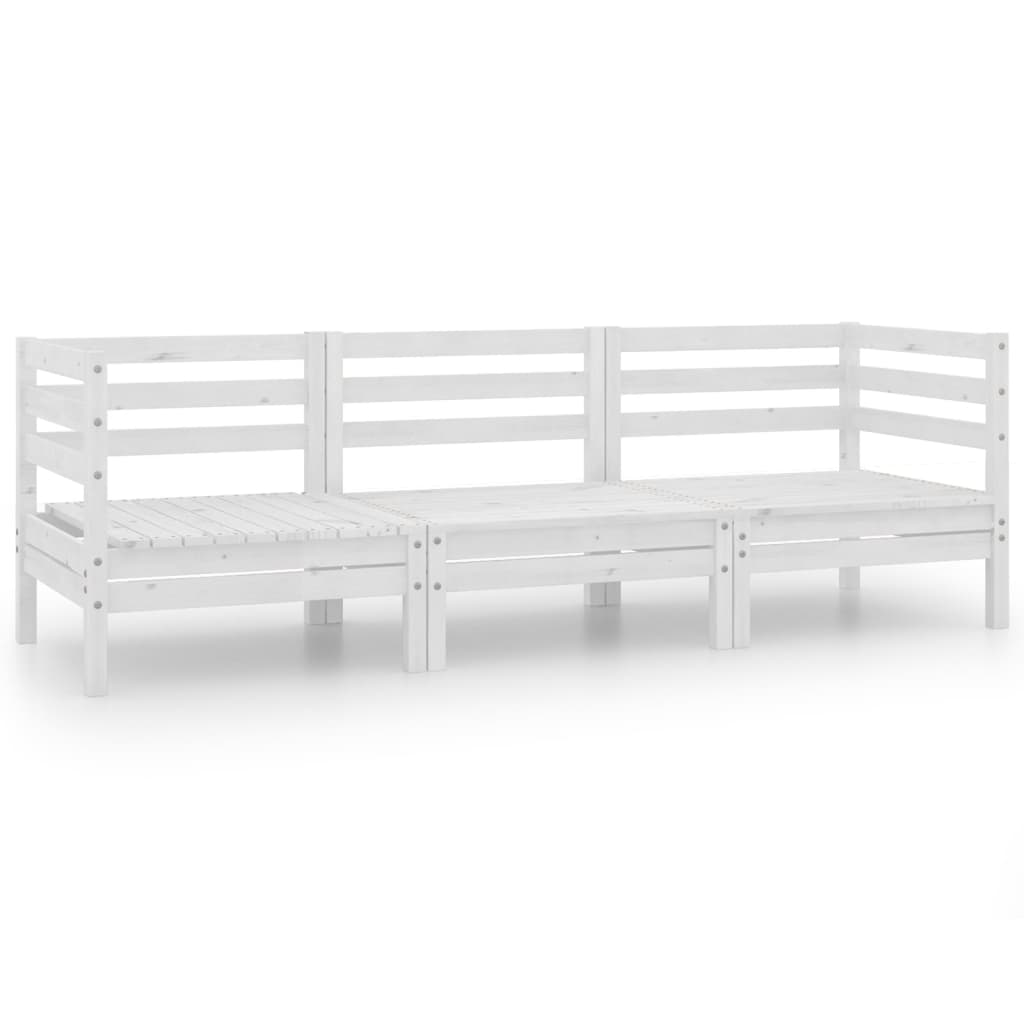 Set Divani da Giardino 3 pz Bianco in Legno Massello di Pino 3082463