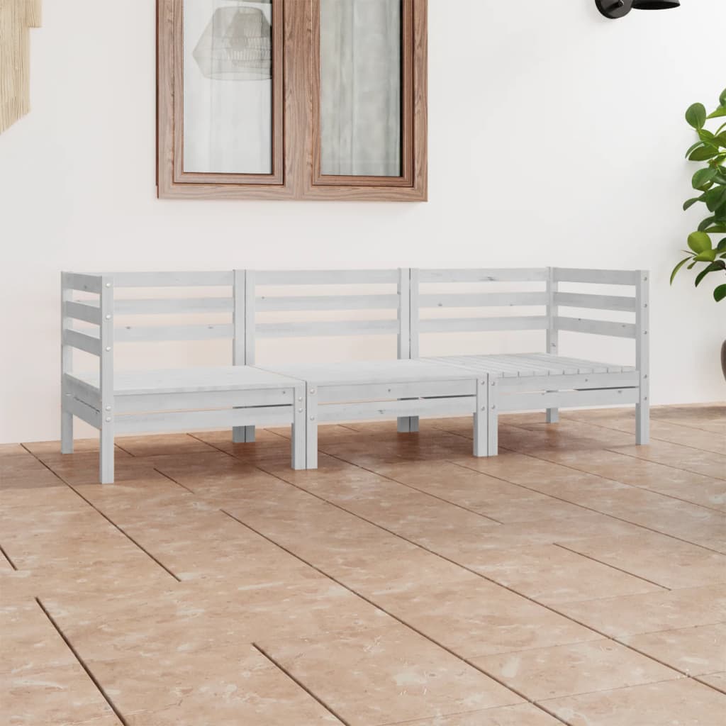 Set Divani da Giardino 3 pz Bianco in Legno Massello di Pino 3082463