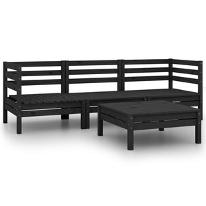 Set Divani da Giardino 4 pz Nero in Legno Massello di Pino cod mxl 39414